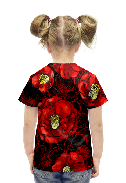 Заказать детскую футболку в Москве. Футболка с полной запечаткой для девочек Цветы мака от THE_NISE  - готовые дизайны и нанесение принтов.