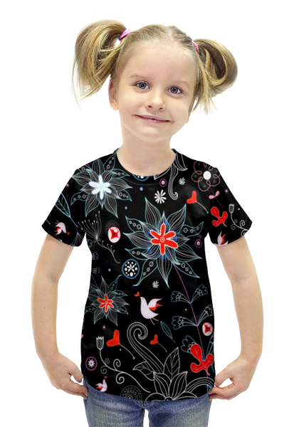 Заказать детскую футболку в Москве. Футболка с полной запечаткой для девочек Цветы от THE_NISE  - готовые дизайны и нанесение принтов.