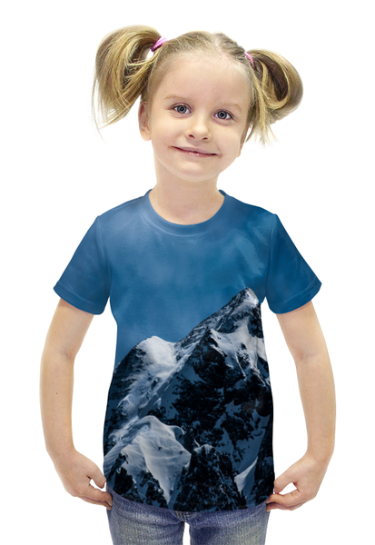 Заказать детскую футболку в Москве. Футболка с полной запечаткой для девочек Снег в горах от THE_NISE  - готовые дизайны и нанесение принтов.
