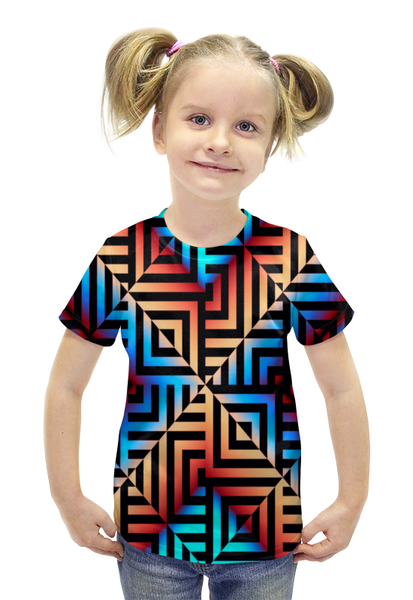 Заказать детскую футболку в Москве. Футболка с полной запечаткой для девочек Графическая мозаика от THE_NISE  - готовые дизайны и нанесение принтов.