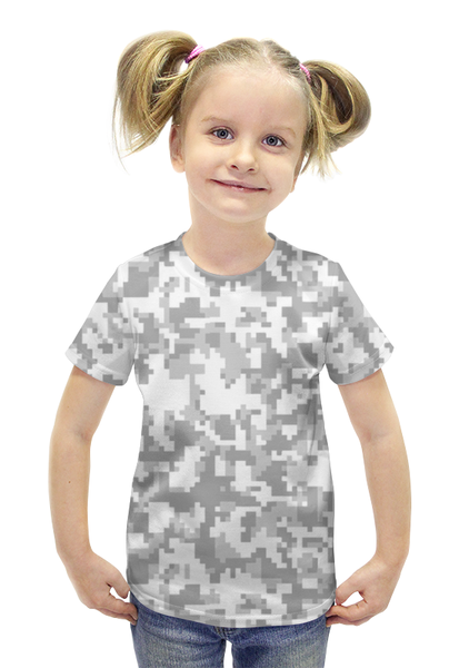 Заказать детскую футболку в Москве. Футболка с полной запечаткой для девочек Камуфляж "Пиксели (Белый)" от Аня Лукьянова - готовые дизайны и нанесение принтов.
