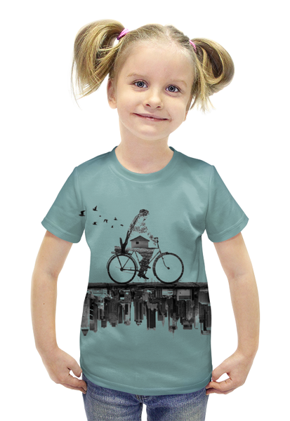 Заказать детскую футболку в Москве. Футболка с полной запечаткой для девочек Город внизу от ПРИНТЫ ПЕЧАТЬ  - готовые дизайны и нанесение принтов.