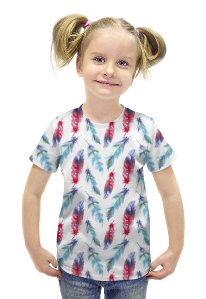 Заказать детскую футболку в Москве. Футболка с полной запечаткой для девочек Перья от icase - готовые дизайны и нанесение принтов.