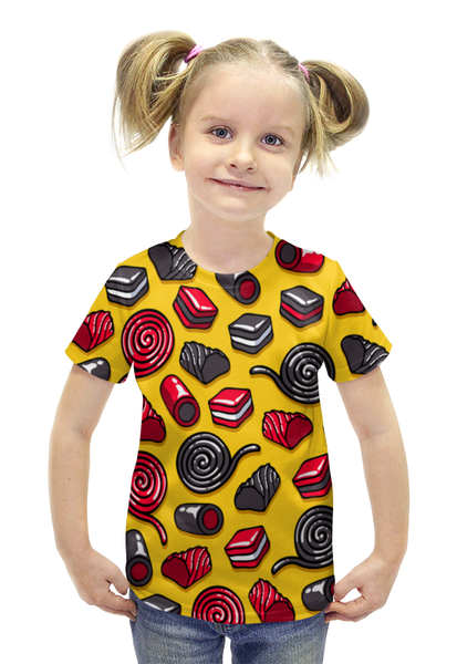 Заказать детскую футболку в Москве. Футболка с полной запечаткой для девочек Конфетки от THE_NISE  - готовые дизайны и нанесение принтов.