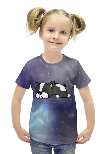 Заказать детскую футболку в Москве. Футболка с полной запечаткой для девочек Космос от ZVER  - готовые дизайны и нанесение принтов.