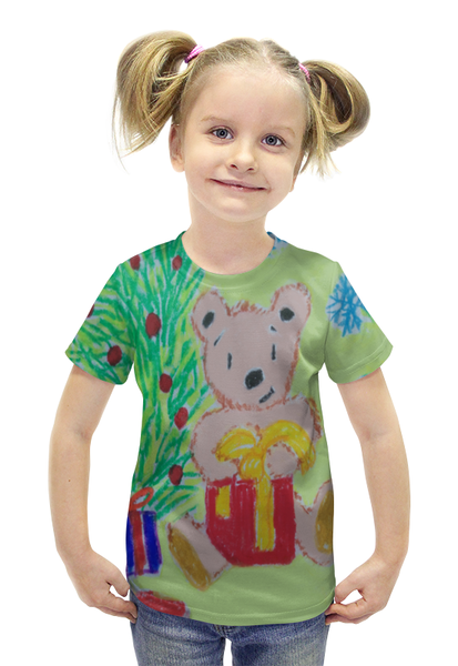 Заказать детскую футболку в Москве. Футболка с полной запечаткой для девочек Новогодний мишка от mrs-snit@yandex.ru - готовые дизайны и нанесение принтов.