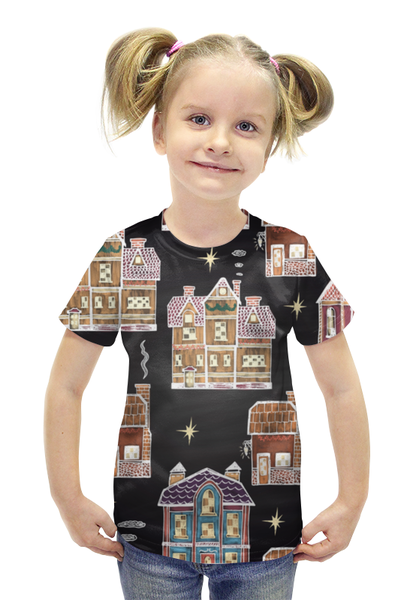 Заказать детскую футболку в Москве. Футболка с полной запечаткой для девочек Праздничное Рождество от ПРИНТЫ ПЕЧАТЬ  - готовые дизайны и нанесение принтов.