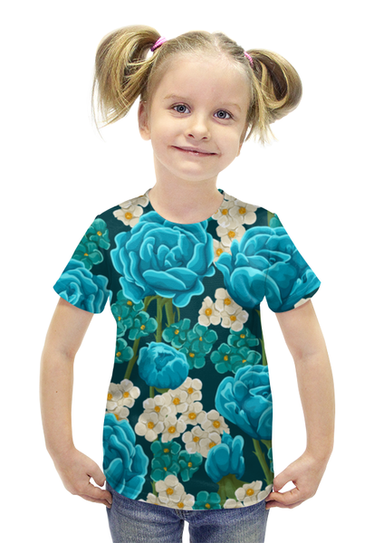 Заказать детскую футболку в Москве. Футболка с полной запечаткой для девочек Красивые цветы от Amerikanka - готовые дизайны и нанесение принтов.