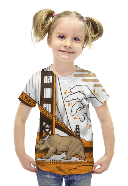 Заказать детскую футболку в Москве. Футболка с полной запечаткой для девочек Bear on Shark / Медведь на Акуле   от crash - готовые дизайны и нанесение принтов.