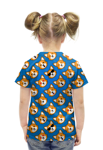 Заказать детскую футболку в Москве. Футболка с полной запечаткой для девочек CorgiFace от balden - готовые дизайны и нанесение принтов.