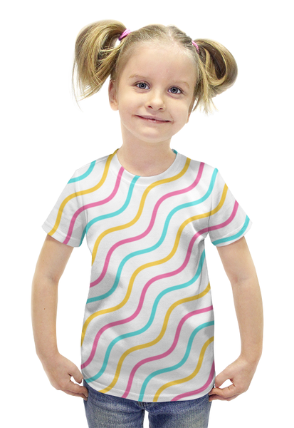 Заказать детскую футболку в Москве. Футболка с полной запечаткой для девочек Волны от BeliySlon - готовые дизайны и нанесение принтов.