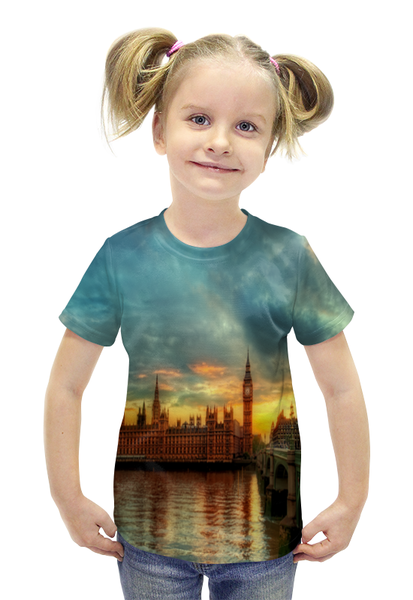 Заказать детскую футболку в Москве. Футболка с полной запечаткой для девочек Лондон от THE_NISE  - готовые дизайны и нанесение принтов.