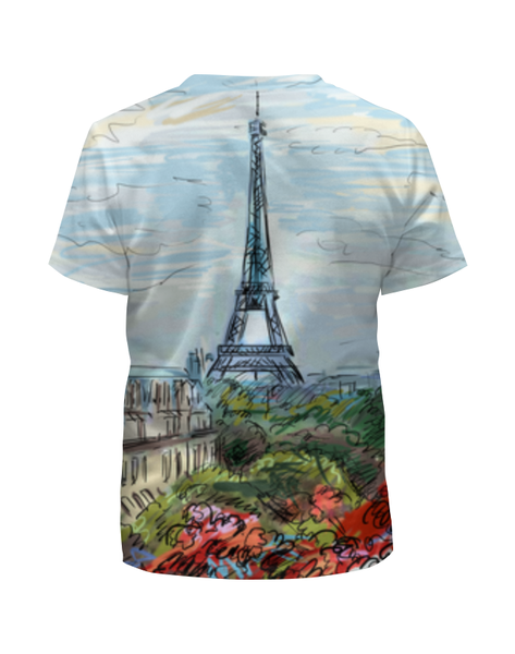 Заказать детскую футболку в Москве. Футболка с полной запечаткой для девочек Эйфелева башня от Fil6 - готовые дизайны и нанесение принтов.