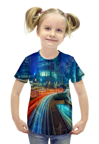 Заказать детскую футболку в Москве. Футболка с полной запечаткой для девочек Гонконг от THE_NISE  - готовые дизайны и нанесение принтов.