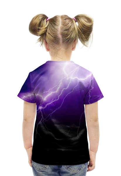 Заказать детскую футболку в Москве. Футболка с полной запечаткой для девочек Кот и молния  от THE_NISE  - готовые дизайны и нанесение принтов.