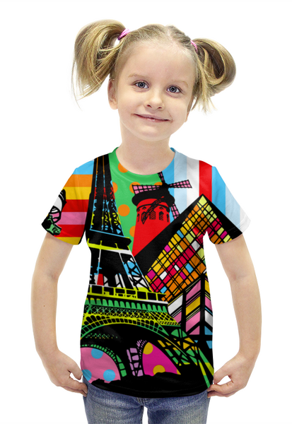Заказать детскую футболку в Москве. Футболка с полной запечаткой для девочек Paris Pop Art от balden - готовые дизайны и нанесение принтов.