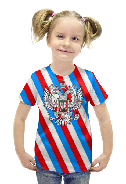Заказать детскую футболку в Москве. Футболка с полной запечаткой для девочек Герб России от THE_NISE  - готовые дизайны и нанесение принтов.