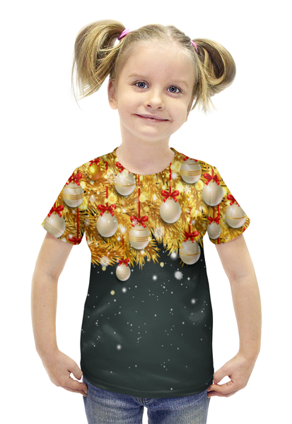 Заказать детскую футболку в Москве. Футболка с полной запечаткой для девочек Новогодние украшения от THE_NISE  - готовые дизайны и нанесение принтов.