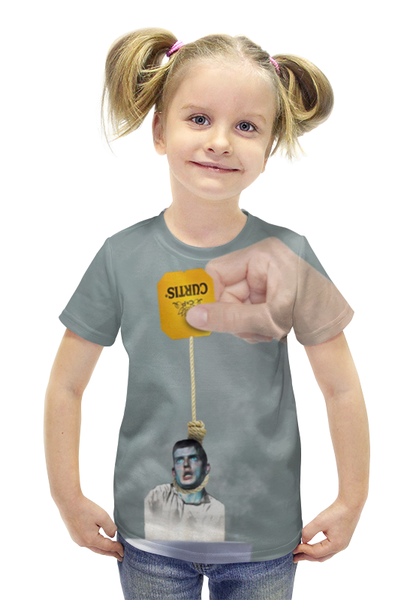 Заказать детскую футболку в Москве. Футболка с полной запечаткой для девочек Ian Curtis meme от Екатерина Бескова - готовые дизайны и нанесение принтов.