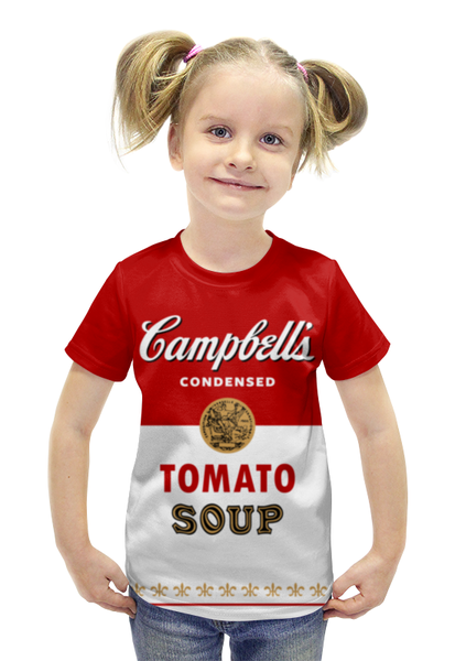 Заказать детскую футболку в Москве. Футболка с полной запечаткой для девочек Суп Кэмпбелл от geekbox - готовые дизайны и нанесение принтов.