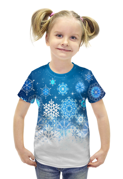 Заказать детскую футболку в Москве. Футболка с полной запечаткой для девочек Узор зимний от THE_NISE  - готовые дизайны и нанесение принтов.