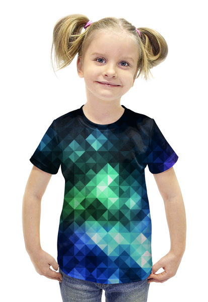 Заказать детскую футболку в Москве. Футболка с полной запечаткой для девочек Треугольники от galaxy secret - готовые дизайны и нанесение принтов.