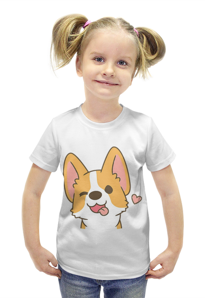 Заказать детскую футболку в Москве. Футболка с полной запечаткой для девочек Корги Собака от MariYang  - готовые дизайны и нанесение принтов.