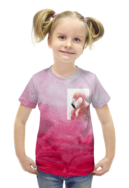 Заказать детскую футболку в Москве. Футболка с полной запечаткой для девочек Фламинго от anomalica - готовые дизайны и нанесение принтов.