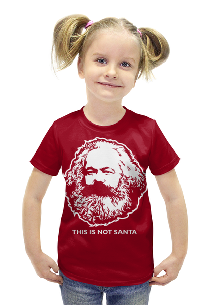 Заказать детскую футболку в Москве. Футболка с полной запечаткой для девочек Карл Маркс - Не Санта от Leichenwagen - готовые дизайны и нанесение принтов.