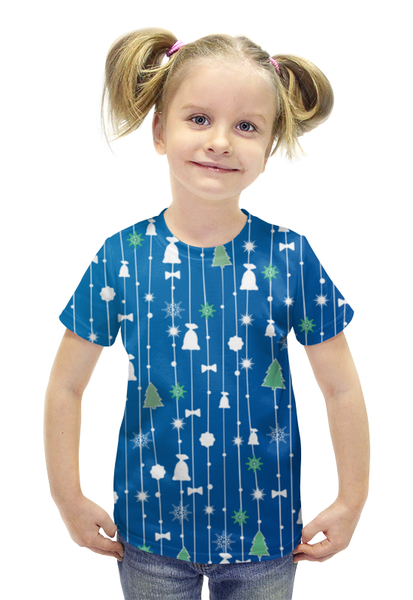 Заказать детскую футболку в Москве. Футболка с полной запечаткой для девочек Новый Год от skynatural - готовые дизайны и нанесение принтов.