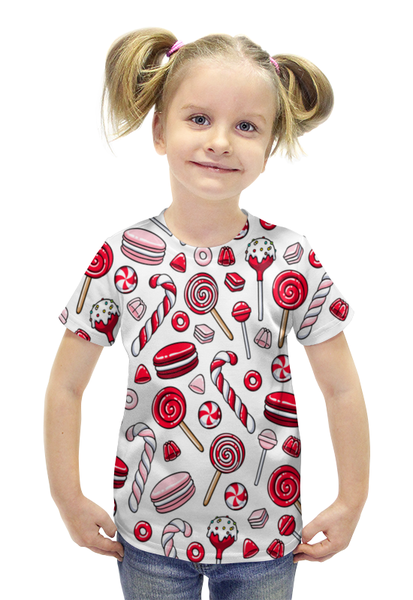 Заказать детскую футболку в Москве. Футболка с полной запечаткой для девочек Леденцы от THE_NISE  - готовые дизайны и нанесение принтов.