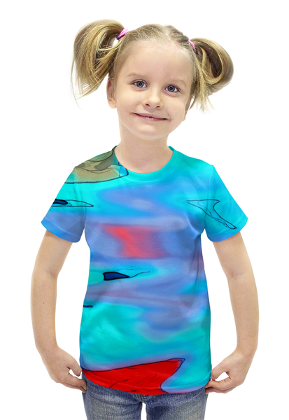 Заказать детскую футболку в Москве. Футболка с полной запечаткой для девочек Блики на воде от THE_NISE  - готовые дизайны и нанесение принтов.