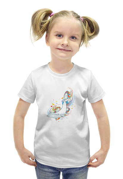 Заказать детскую футболку в Москве. Футболка с полной запечаткой для девочек Кит и волны от THE_NISE  - готовые дизайны и нанесение принтов.