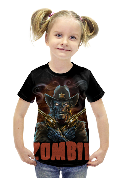 Заказать детскую футболку в Москве. Футболка с полной запечаткой для девочек Zombie Sheriff от Leichenwagen - готовые дизайны и нанесение принтов.