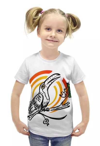 Заказать детскую футболку в Москве. Футболка с полной запечаткой для девочек Туканчик маркером от ELENA ZHARINOVA - готовые дизайны и нанесение принтов.