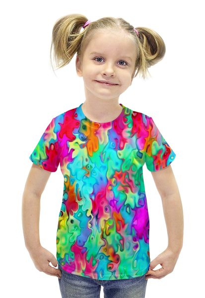 Заказать детскую футболку в Москве. Футболка с полной запечаткой для девочек Краски на воде от THE_NISE  - готовые дизайны и нанесение принтов.