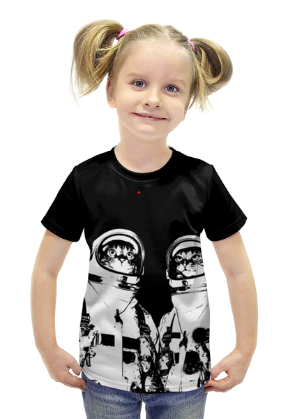 Заказать детскую футболку в Москве. Футболка с полной запечаткой для девочек Коты космонавты от printik - готовые дизайны и нанесение принтов.