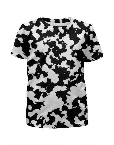 Заказать детскую футболку в Москве. Футболка с полной запечаткой для девочек Бело-Чёрный Камуфляж от armyshop - готовые дизайны и нанесение принтов.