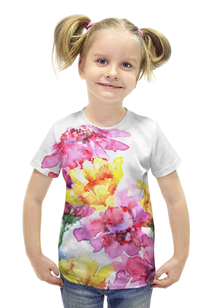 Заказать детскую футболку в Москве. Футболка с полной запечаткой для девочек Хризантемы от Anna Lomachenko - готовые дизайны и нанесение принтов.