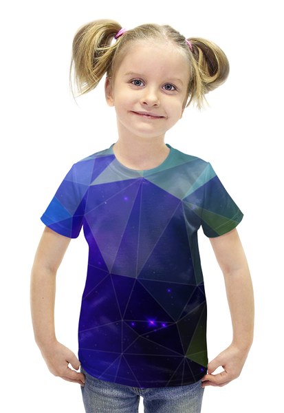 Заказать детскую футболку в Москве. Футболка с полной запечаткой для девочек Космический треугольник от galaxy secret - готовые дизайны и нанесение принтов.