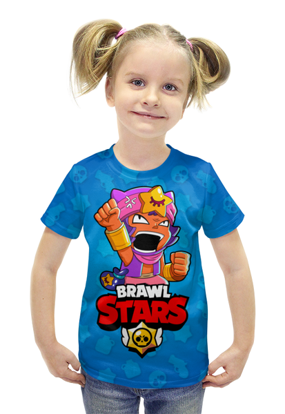 Заказать детскую футболку в Москве. Футболка с полной запечаткой для девочек BRAWL STARS SANDY  от geekbox - готовые дизайны и нанесение принтов.