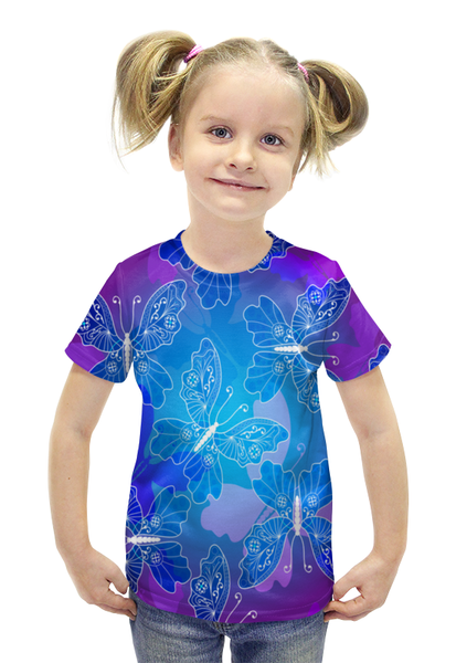 Заказать детскую футболку в Москве. Футболка с полной запечаткой для девочек Полет бабочек от THE_NISE  - готовые дизайны и нанесение принтов.
