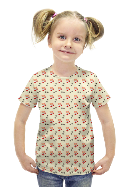 Заказать детскую футболку в Москве. Футболка с полной запечаткой для девочек Лисички от T-shirt print  - готовые дизайны и нанесение принтов.