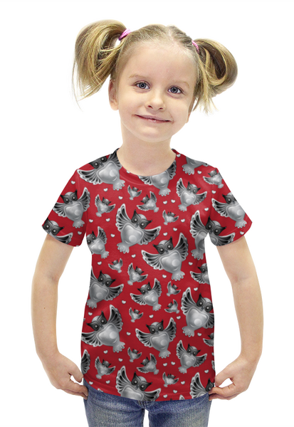 Заказать детскую футболку в Москве. Футболка с полной запечаткой для девочек Серебряные совы от ELENA ZHARINOVA - готовые дизайны и нанесение принтов.