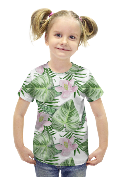 Заказать детскую футболку в Москве. Футболка с полной запечаткой для девочек тропики от THE_NISE  - готовые дизайны и нанесение принтов.