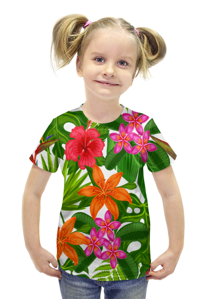 Заказать детскую футболку в Москве. Футболка с полной запечаткой для девочек Тропики от THE_NISE  - готовые дизайны и нанесение принтов.