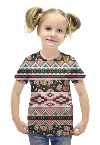 Заказать детскую футболку в Москве. Футболка с полной запечаткой для девочек Этнический узор от icase - готовые дизайны и нанесение принтов.