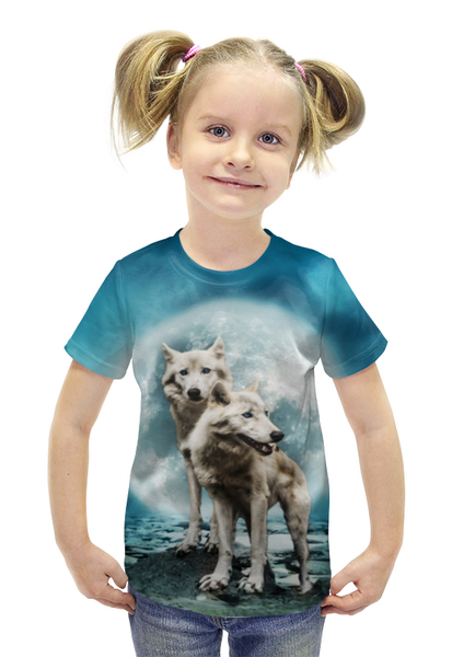 Заказать детскую футболку в Москве. Футболка с полной запечаткой для девочек Волки от  PRO_DESIGN - готовые дизайны и нанесение принтов.