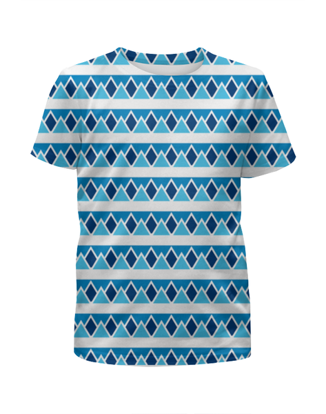 Заказать детскую футболку в Москве. Футболка с полной запечаткой для девочек Абстрактные голубые треугольники от irinavk - готовые дизайны и нанесение принтов.
