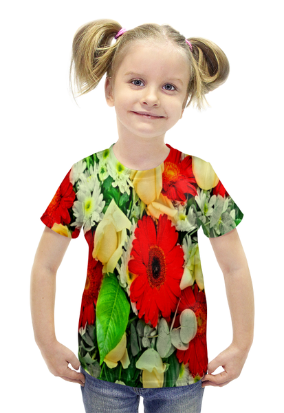 Заказать детскую футболку в Москве. Футболка с полной запечаткой для девочек Букет цветов от THE_NISE  - готовые дизайны и нанесение принтов.